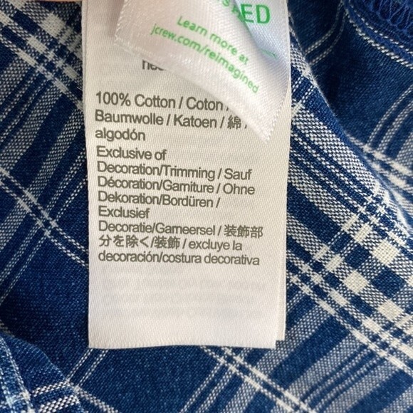 J Crew Plaid Smocked Ruffleneck Top Ansley Blue Wash Ballon 3/4 Sleeve High Neck - Picture 9 of 16